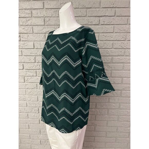 Banana Republic Women Green 3/4 Length Sleeve Chevron Print Blouse Size M - Picture 3 of 9